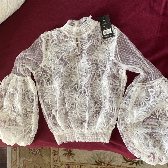 LOVE UNIVERSITY goth lace mesh crop top in white NWT SZ M (JR) see through - Picture 1 of 5